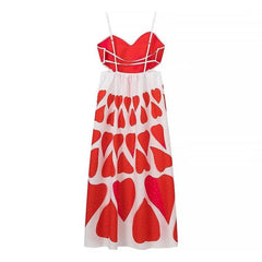 Painted Red Heart Backless Suspender Dress