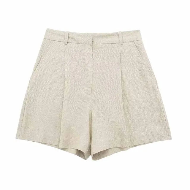 Solid Button Sleeveless Linen Vest + Shorts Set