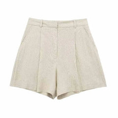 Solid Button Sleeveless Linen Vest + Shorts Set