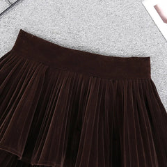Velvet Pleated Mini Skirt