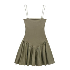 Solid Low-Neck Sleeveless Slim-Fit Suspender Waist Dress