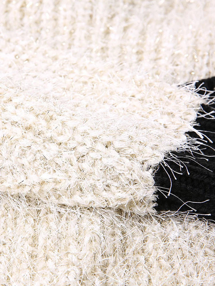 Fuzzy Contrast Edges Knitted Cardigan