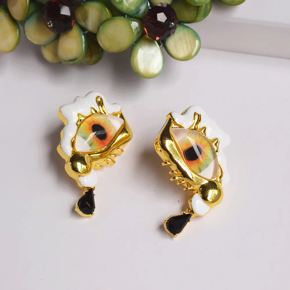 Alloy Resin Eyes Charms Earrings + Ring + Brooch