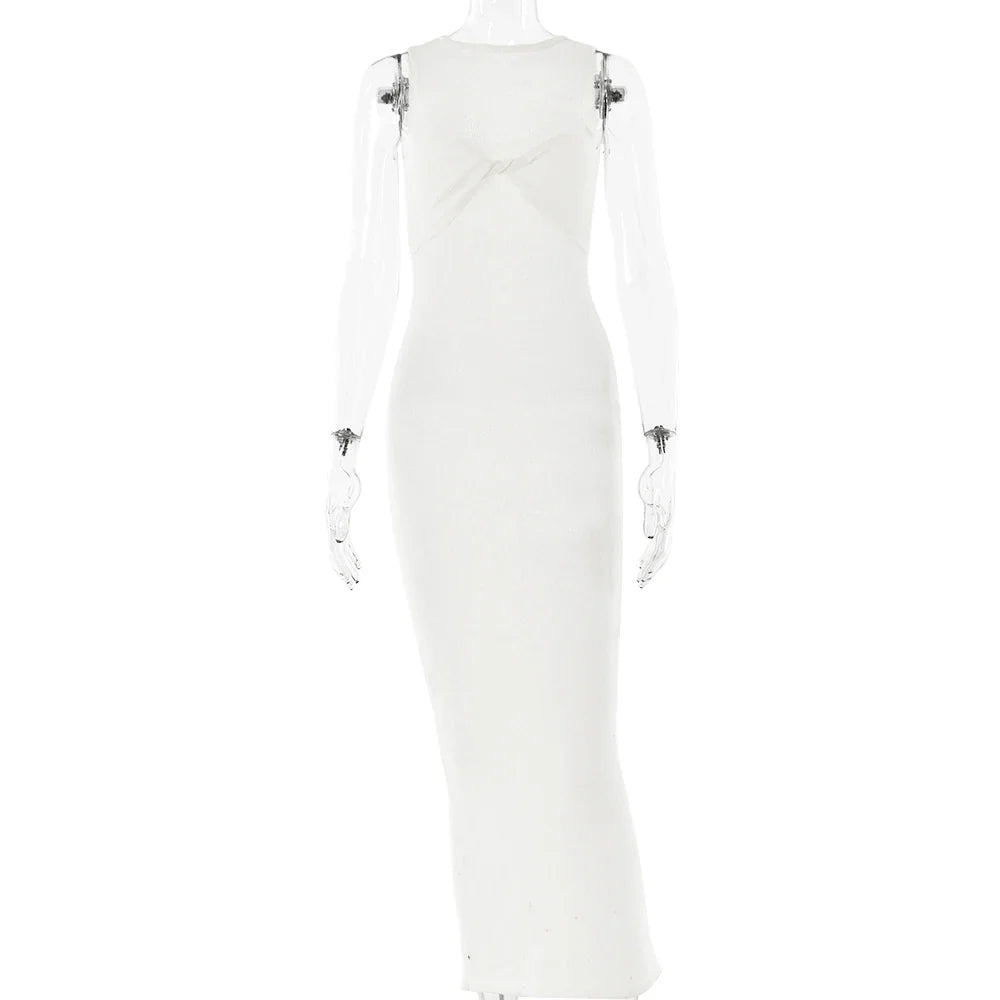 Solid Sleeveless Slim Fit Maxi Dress