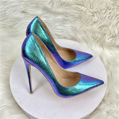 Pre Order:  Blue Holographic Snakeskin Pattern Stilettos