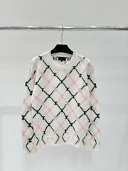 Diamond Grid Jacquard Round Neck Knitted Sweater