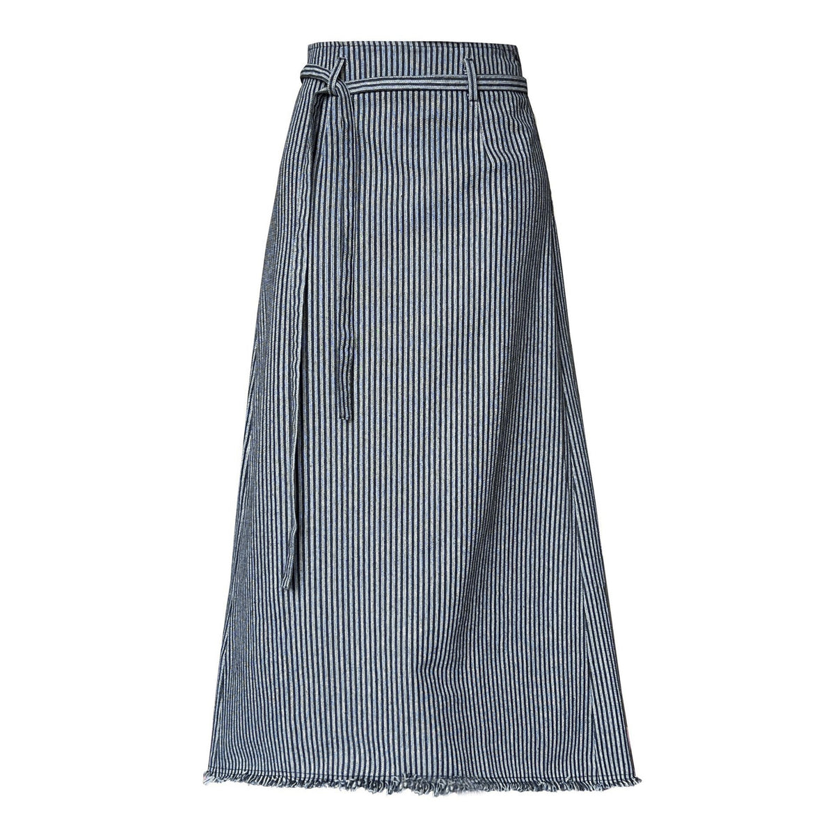 High Waisted Lace Up Striped Maxi Skirt
