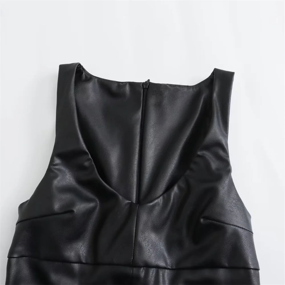 Scoop Neck Faux Leather Dress