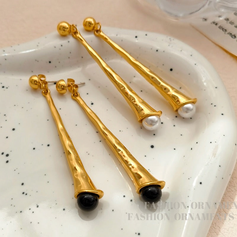 Pearl Geometric Metallic Earrings