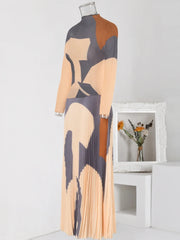 Pleated Abstract Printed Mid-Length Set