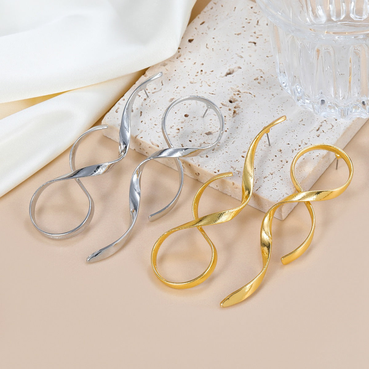 Alloy Curved Lines Exaggerated Earrings