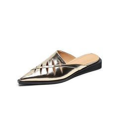 Cowhide Hollow Pointy Low Heel Mule Shoes