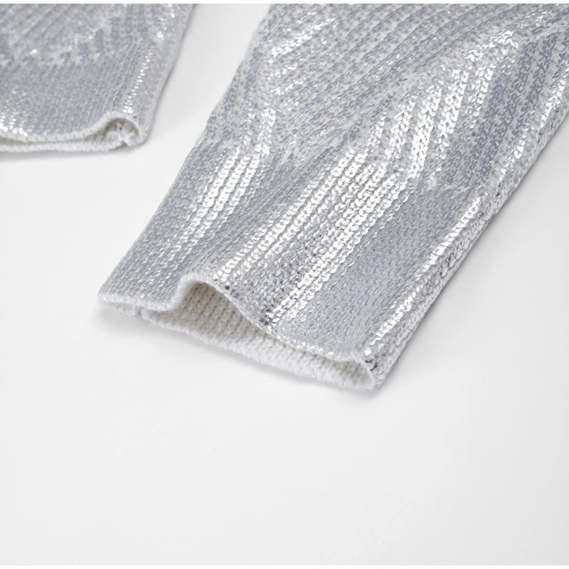 Metallic Turtleneck Knitted Sweater