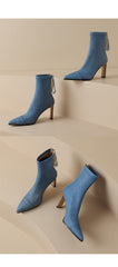 Denim Back-Zip High Heels Boots
