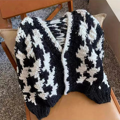 V-Neck Color Block Knit Cardigan