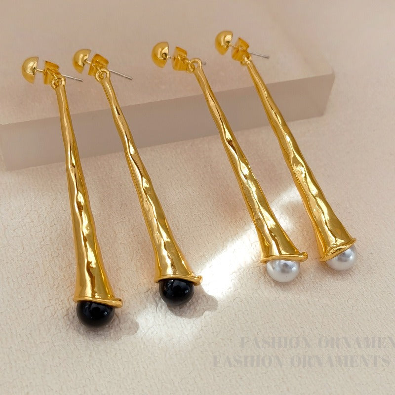 Pearl Geometric Metallic Earrings