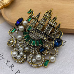 Retro Castle Crystal Brooch