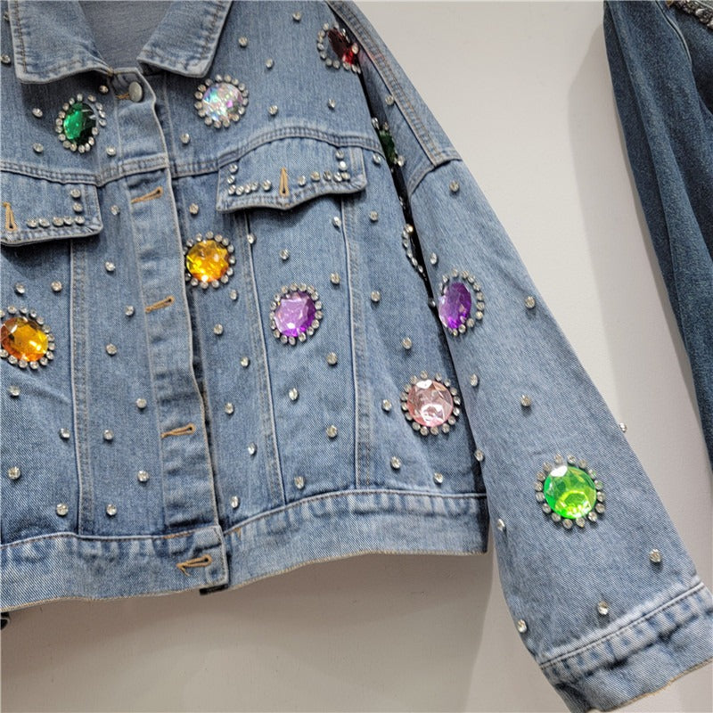 Colorful Diamond Denim Jacket