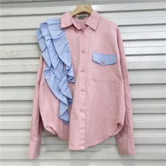 Retro Asymmetric Ruffle Loose Casual Shirt