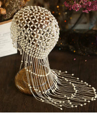 Handmade Hollowed Out Pearl Tassel Headpiece