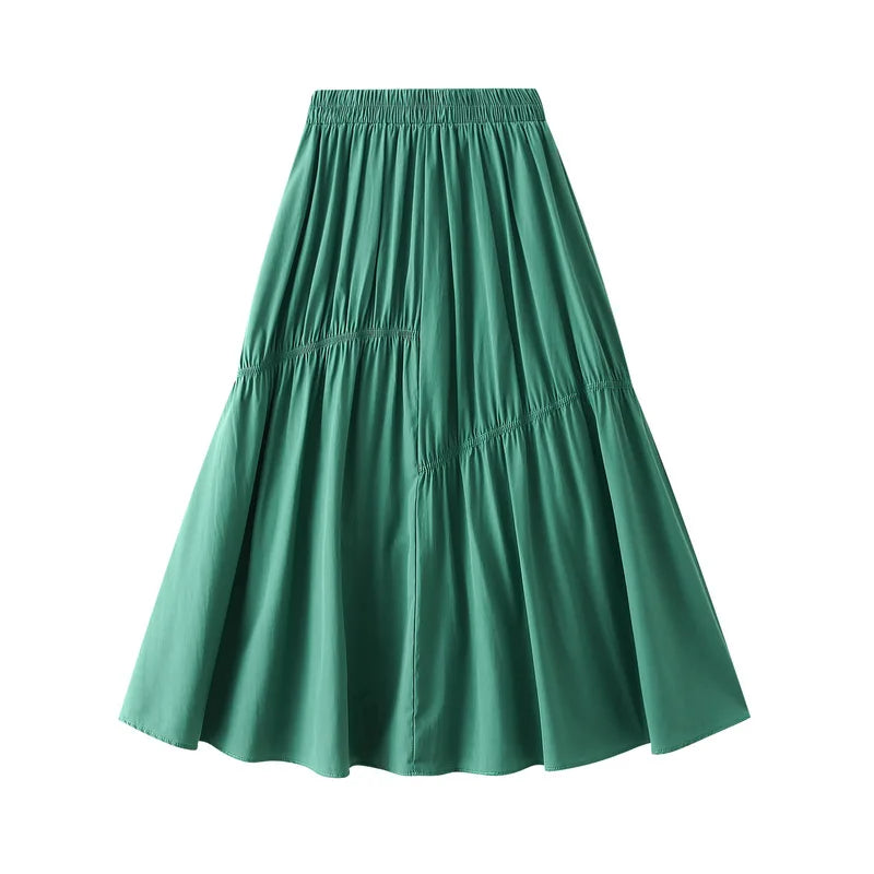 Casual Solid Pleated A-Line Skirt