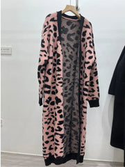 Animal Print Thick Long Loose Knit Cardigan