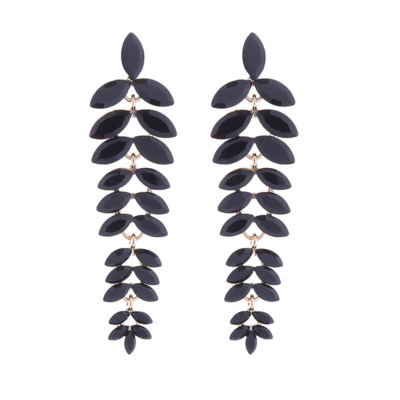 Multi-Layered Diamond Leaf Flower Earrings