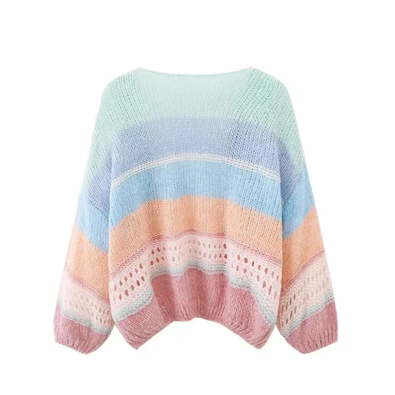 Casual Rainbow Loose Knitted Cardigan