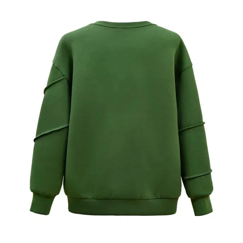 Green Round Neck Long Sleeve Loose Sweater
