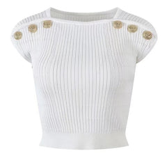 Button Detailed Ribbed Crop Top