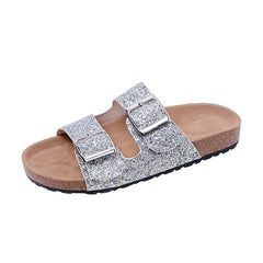 Buckle Strap Casual Print Cork Slippers