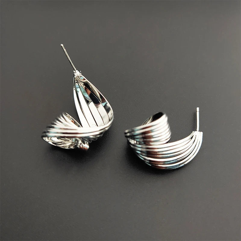 Pleated Metal Stud Earrings