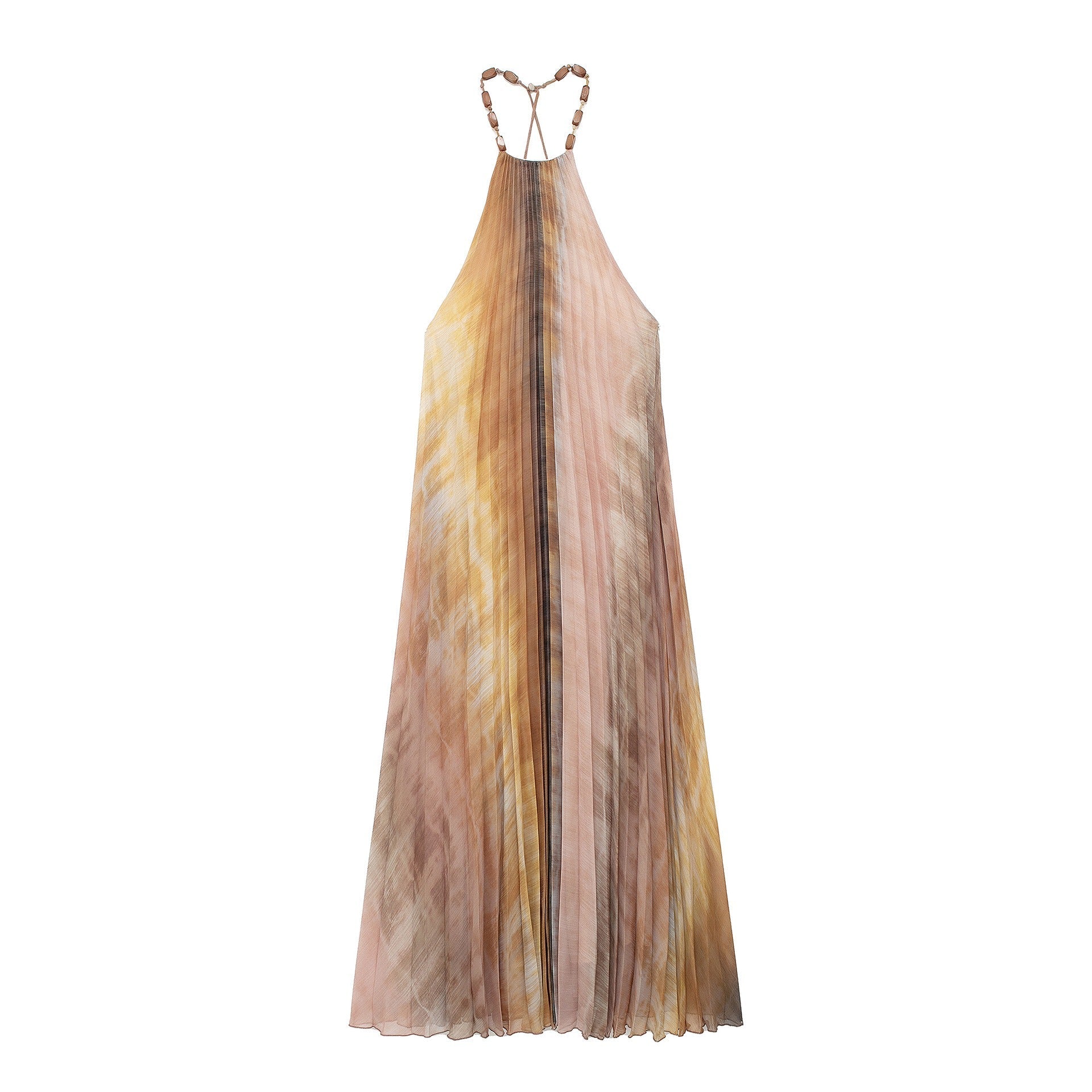 Tie Dye Halter Neck Pleated Dress