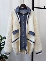 Denim Contrast Color Block Cardigan