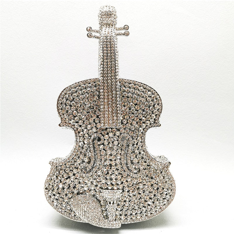 Violin-Shape Rhinestone Clutch Bag