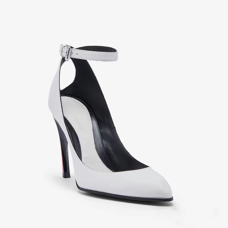 Red Accent Heels White Shoes