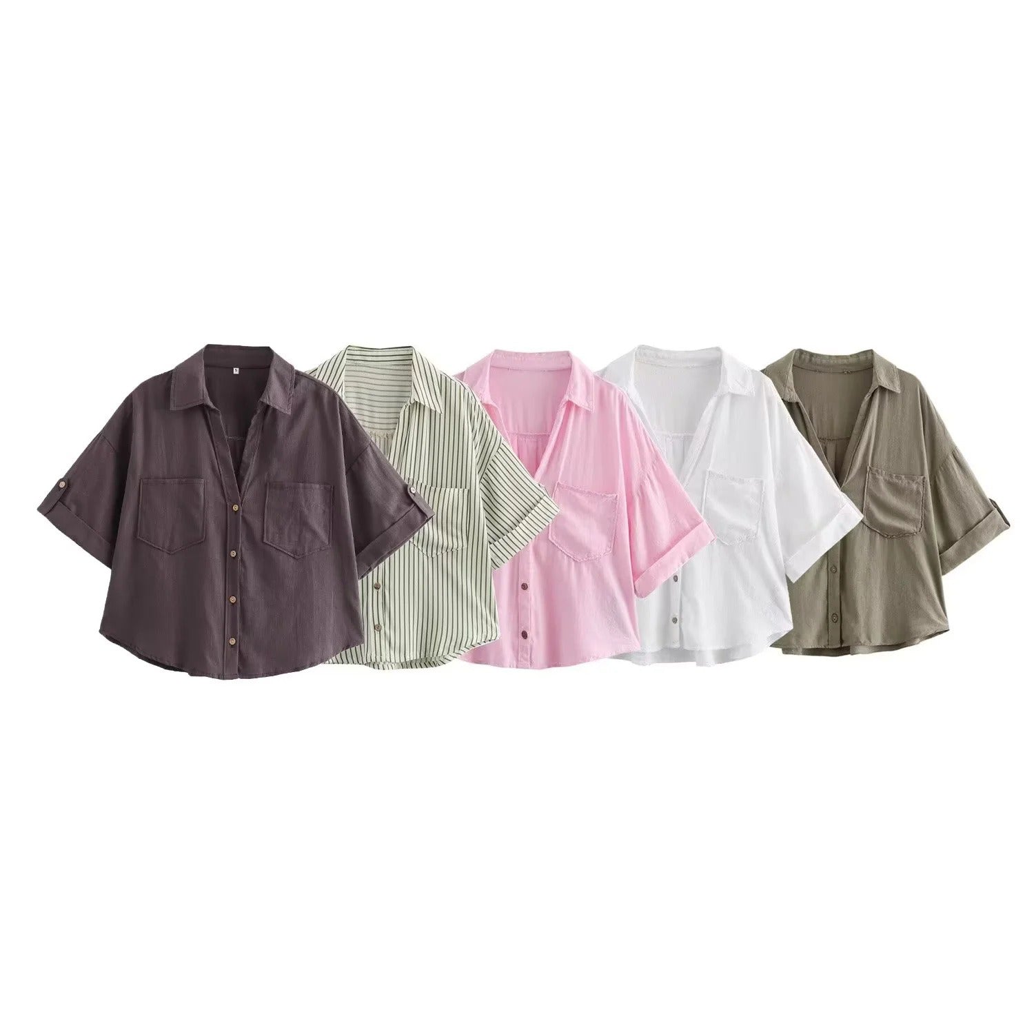 Linen Blend Pocket Casual Short Shirt