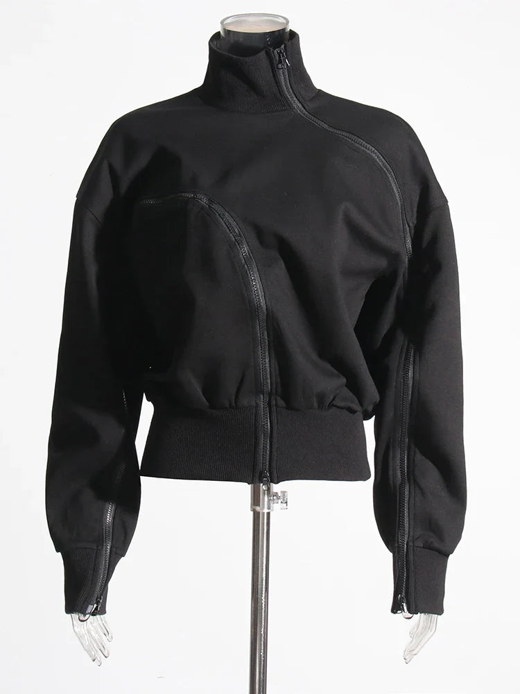Irregular Zipper Placket Short Sweatshirt