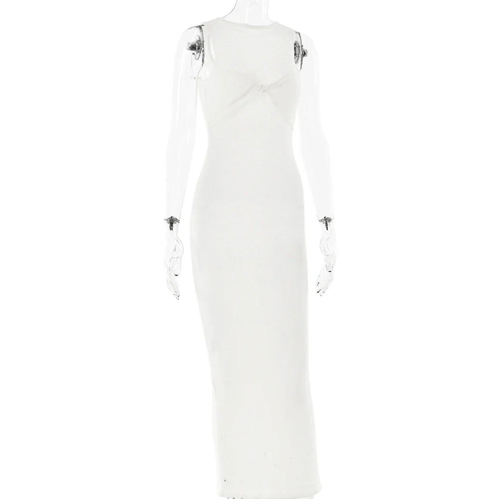 Solid Sleeveless Slim Fit Maxi Dress
