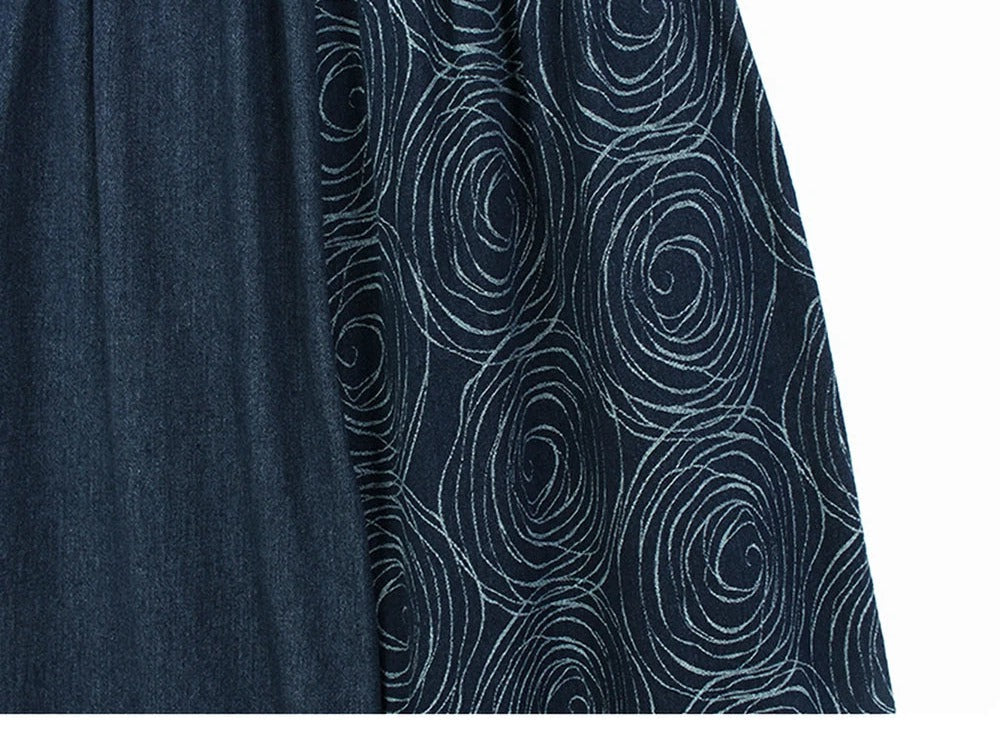 Swirly Patchwork Denim Wide Pants