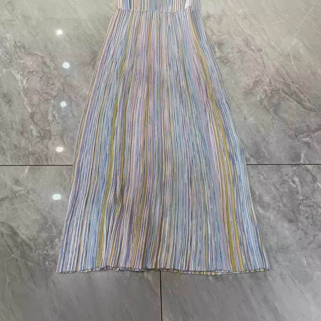 Gradient Striped Pleated Knit Dress