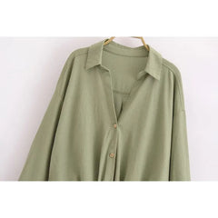 Minimalist Army Green Twisted Button Down Shirt