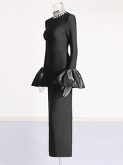 Trumpet Sleeves Ruffled Edge Hip Hugging Bandage Dress