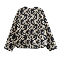 Abstract Round Neck Cotton Coat