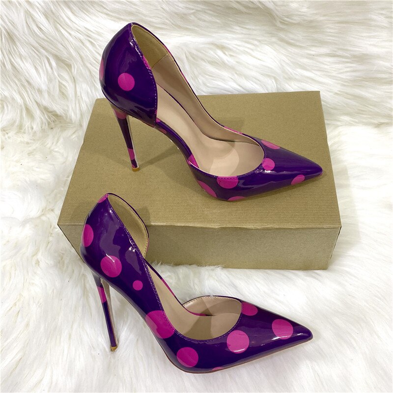 Purple Polka Dots Patent Pointed-Toe Shoes