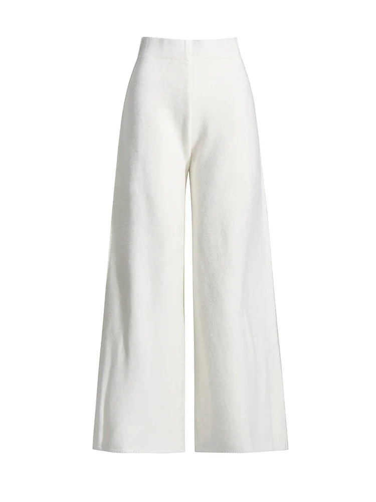Solid Knitted Long Sleeve Top + High Waist Straight Pants