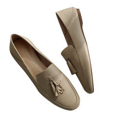 Round Toe Fringe Deep Mouth Leather Loafers