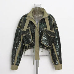 Sequined Short Bomber Jacket