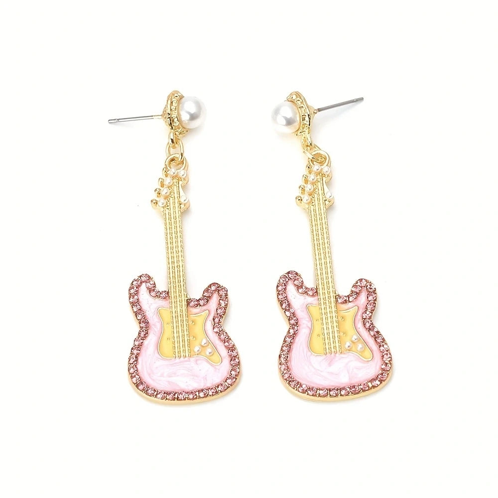 Glazed Pearl Diamond Guitar Earrings