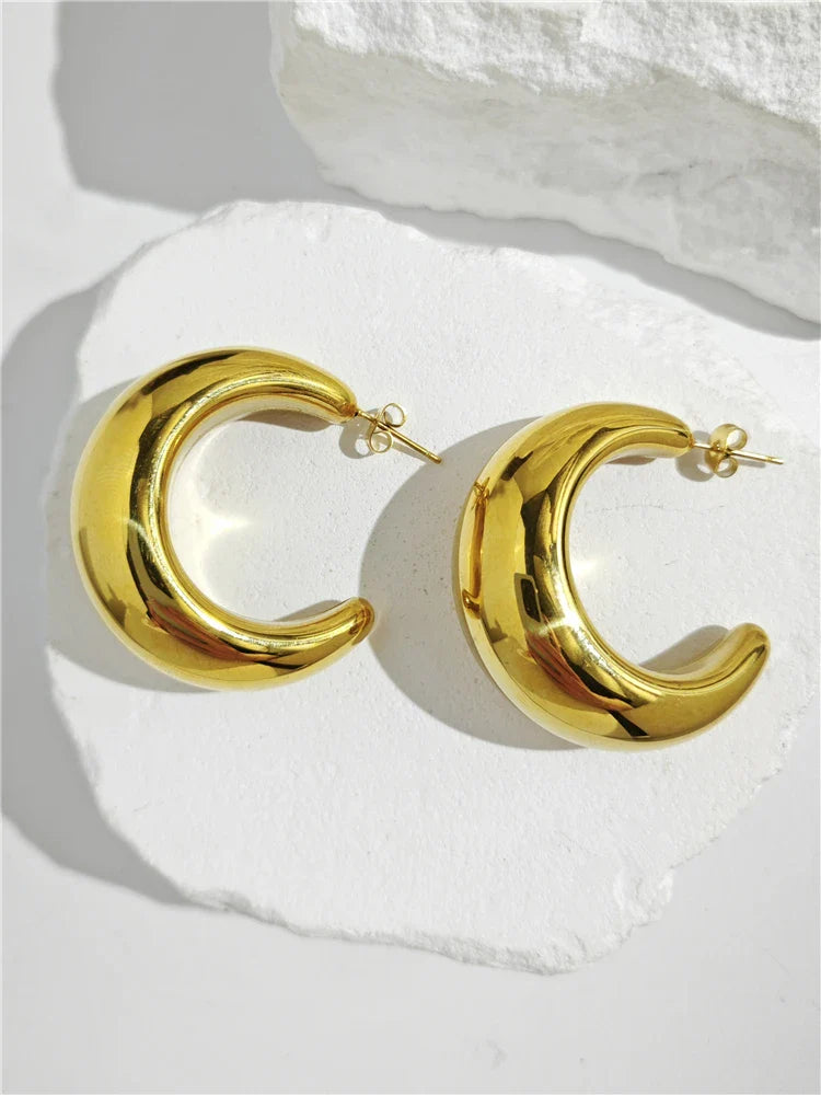 S925 Silver Needle Hollow Geometry C-Shaped Earrings
